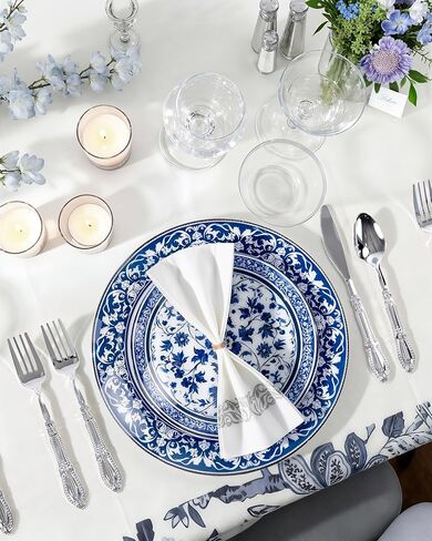 Hioasis 60pcs Blue Plastic Plates Set - Floral Blue & White Porcelain Design, 10.25" Dinner & 7.5" Dessert Plates Disposable for Wedding (Dishwasher Safe, Art Style) in Saudi Arabia