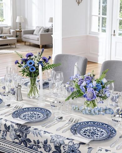 Hioasis 60pcs Blue Plastic Plates Set - Floral Blue & White Porcelain Design, 10.25" Dinner & 7.5" Dessert Plates Disposable for Wedding (Dishwasher Safe, Art Style) in Saudi Arabia