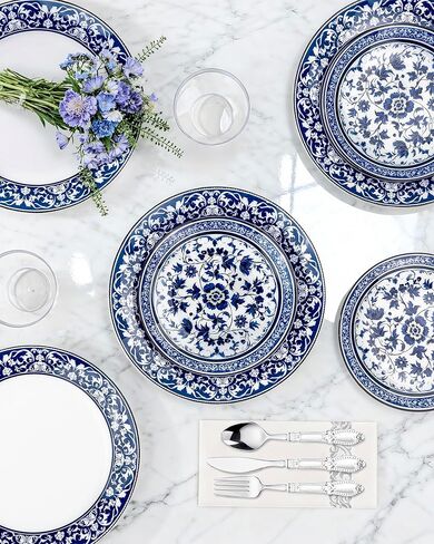 Hioasis 60pcs Blue Plastic Plates Set - Floral Blue & White Porcelain Design, 10.25" Dinner & 7.5" Dessert Plates Disposable for Wedding (Dishwasher Safe, Art Style) in Saudi Arabia
