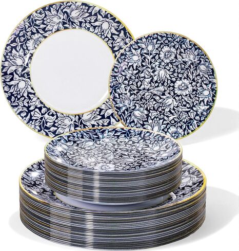 Hioasis 60pcs Blue Plastic Plates Set - Floral Blue & White Porcelain Design, 10.25" Dinner & 7.5" Dessert Plates Disposable for Wedding (Dishwasher Safe, Art Style) in Saudi Arabia