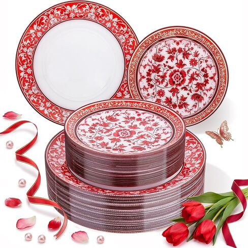 Hioasis 60pcs Blue Plastic Plates Set - Floral Blue & White Porcelain Design, 10.25" Dinner & 7.5" Dessert Plates Disposable for Wedding (Dishwasher Safe, Art Style) in Saudi Arabia