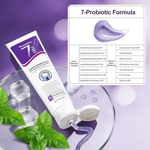 7-Pro Whitening Toothpaste with 7 Probiotics, Advanced Stain Removal Formula for Gum Health, Purple Burst Beads for Fresh Breath, Fluoride-Free & Enamel Safe (2 PCS) in Saudi Arabia
