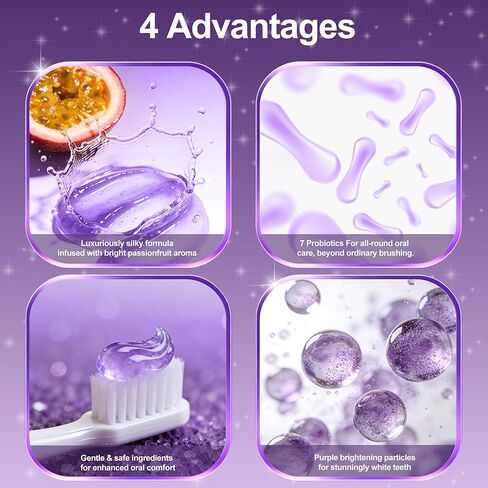 7-Pro Whitening Toothpaste with 7 Probiotics, Advanced Stain Removal Formula for Gum Health, Purple Burst Beads for Fresh Breath, Fluoride-Free & Enamel Safe (2 PCS) in Saudi Arabia