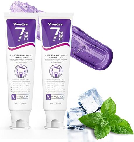 7-Pro Whitening Toothpaste with 7 Probiotics, Advanced Stain Removal Formula for Gum Health, Purple Burst Beads for Fresh Breath, Fluoride-Free & Enamel Safe (2 PCS) in Saudi Arabia
