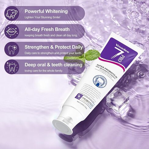 7-Pro Whitening Toothpaste with 7 Probiotics, Advanced Stain Removal Formula for Gum Health, Purple Burst Beads for Fresh Breath, Fluoride-Free & Enamel Safe (2 PCS) in Saudi Arabia