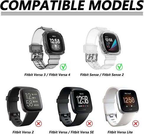 Band Compatible with Fitbit Versa 4,Versa 3,Sense for Women Men, Clear Bumper Protective Case Replacement Wristbands Band Accessories Straps for Fitbit Sense & Versa 3 & Versa 4 & Sense 2 in Saudi Arabia
