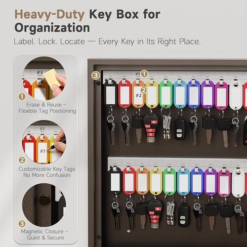 WeHere 30-Keys Key Lock Box, Key Cabinet with Key Management App (Track Key Borrow/Return), Security Key Holder Wall Mount Lockbox for Home, Garage, Car Key Storage for School, Small Office, Hotels in Kuwait