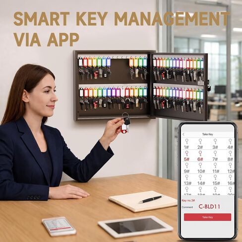 WeHere 30-Keys Key Lock Box, Key Cabinet with Key Management App (Track Key Borrow/Return), Security Key Holder Wall Mount Lockbox for Home, Garage, Car Key Storage for School, Small Office, Hotels in Kuwait