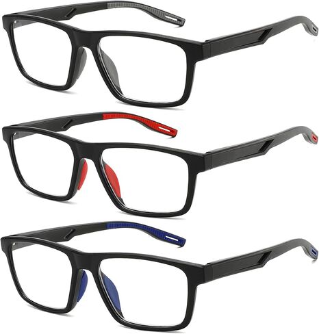 Sports Reading Glasses for Men - 3 pack Classic Square TR Frame Lightweight Readers with Spring Hinge in Saudi Arabia