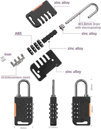 Dormitory Cabinet Lock Anti-Theft Portable Padlock Luggage Combination Lock Durable Zinc Alloy Security Coded(Black) in Saudi Arabia