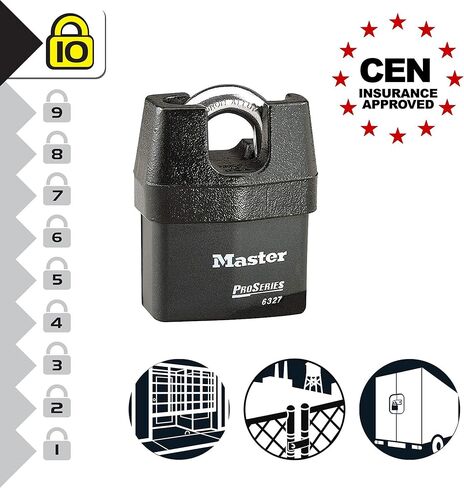 قفل MASTER LOCK شديد التحمل مقاوم للطقس [معتمد من التأمين CEN] [قيد مغلق] [مفتاح] [خارجي] 6327EURDCC - للنقل والتطبيقات الصناعية in Kuwait