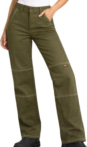 Dickies Womens Work Pants - High Waisted Relaxed Fit Contrast Stitch Business Casual Double Knee Work Pants with Pockets in Saudi Arabia
