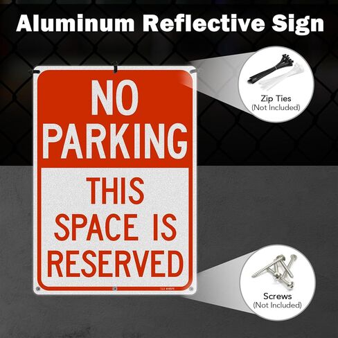 T&R Large No Parking Sign This Space Is Reserved - 14 x 10 Inches Rust Free .040 Aluminum Reflective - UV Protected, Waterproof and Fade Resistant - 6 Pre-drilled Holes in Saudi Arabia