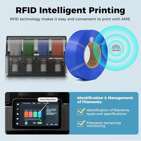 Bamboo ABS Refill Filament 1.75mm 1 KG (2.2lbs) with RFID for Bambu Lab A1/X1/P1 Series 3D Printers,Easy to Print, 3D Printing Filament,No Spool, +/- 0.03mm (Black 40101) in Saudi Arabia