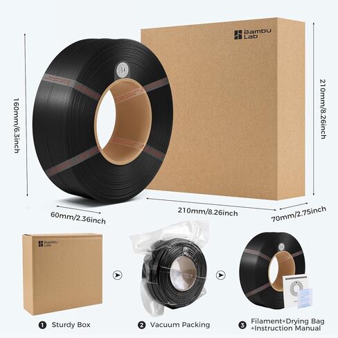Bamboo ABS Refill Filament 1.75mm 1 KG (2.2lbs) with RFID for Bambu Lab A1/X1/P1 Series 3D Printers,Easy to Print, 3D Printing Filament,No Spool, +/- 0.03mm (Black 40101) in Saudi Arabia