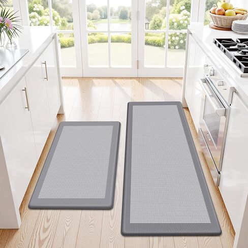 Kitchen Mats, 2PCS Kitchen Rugs for Floor, Cushioned Anti-Fatigue Mats for Kitchen Floor, Non-Slip Standing Desk Mat for Sink, Home, Laundry & Office, 17.3"x30"+17.3"x47" (Grey) in Saudi Arabia