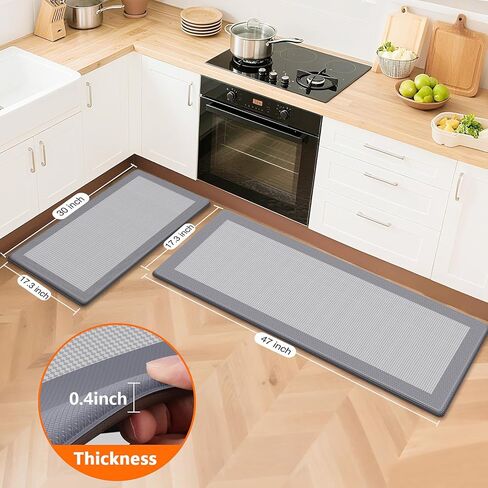 Kitchen Mats, 2PCS Kitchen Rugs for Floor, Cushioned Anti-Fatigue Mats for Kitchen Floor, Non-Slip Standing Desk Mat for Sink, Home, Laundry & Office, 17.3"x30"+17.3"x47" (Grey) in Saudi Arabia