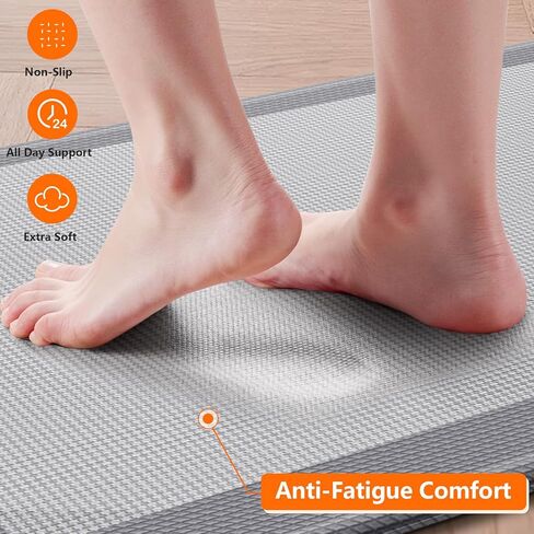 Kitchen Mats, 2PCS Kitchen Rugs for Floor, Cushioned Anti-Fatigue Mats for Kitchen Floor, Non-Slip Standing Desk Mat for Sink, Home, Laundry & Office, 17.3"x30"+17.3"x47" (Grey) in Saudi Arabia