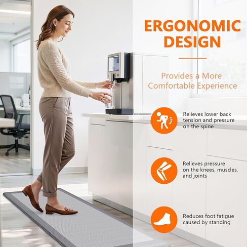 Kitchen Mats, 2PCS Kitchen Rugs for Floor, Cushioned Anti-Fatigue Mats for Kitchen Floor, Non-Slip Standing Desk Mat for Sink, Home, Laundry & Office, 17.3"x30"+17.3"x47" (Grey) in Saudi Arabia