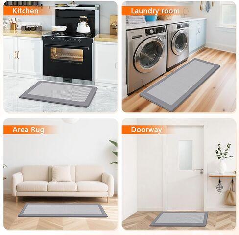Kitchen Mats, 2PCS Kitchen Rugs for Floor, Cushioned Anti-Fatigue Mats for Kitchen Floor, Non-Slip Standing Desk Mat for Sink, Home, Laundry & Office, 17.3"x30"+17.3"x47" (Grey) in Saudi Arabia