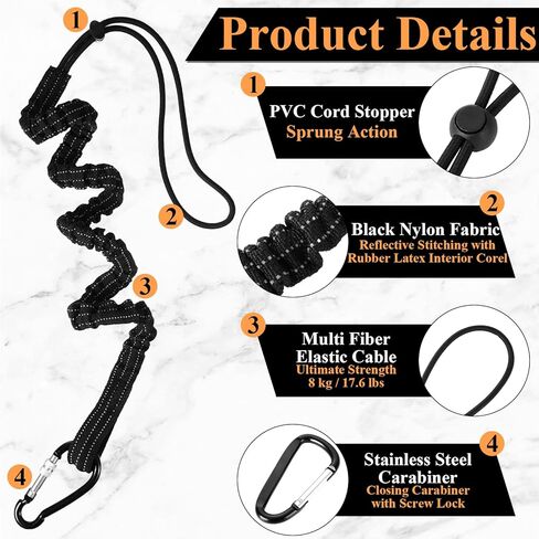 QTLCOHD 10 Pack Retractable Tool Lanyard with Single Metal Buckle and Adjustable Loop End - Standard Length 22 lb Shock Cord Stopper Tether with Aluminum Screw Lock, Black in Saudi Arabia