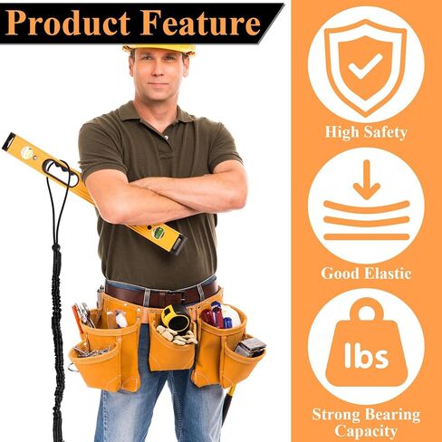 QTLCOHD 10 Pack Retractable Tool Lanyard with Single Metal Buckle and Adjustable Loop End - Standard Length 22 lb Shock Cord Stopper Tether with Aluminum Screw Lock, Black in Saudi Arabia