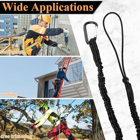 QTLCOHD 10 Pack Retractable Tool Lanyard with Single Metal Buckle and Adjustable Loop End - Standard Length 22 lb Shock Cord Stopper Tether with Aluminum Screw Lock, Black in Saudi Arabia