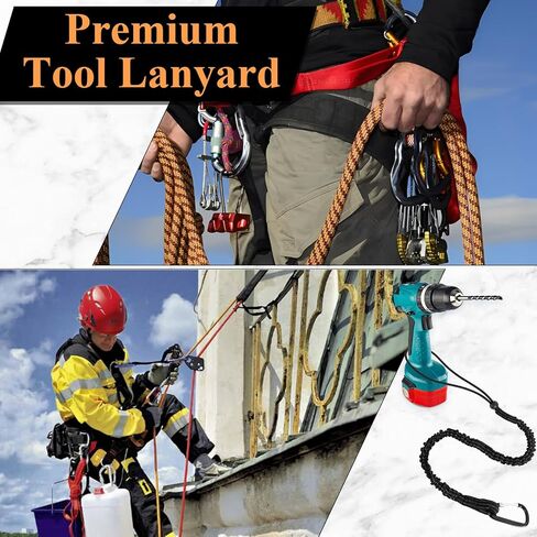QTLCOHD 10 Pack Retractable Tool Lanyard with Single Metal Buckle and Adjustable Loop End - Standard Length 22 lb Shock Cord Stopper Tether with Aluminum Screw Lock, Black in Saudi Arabia
