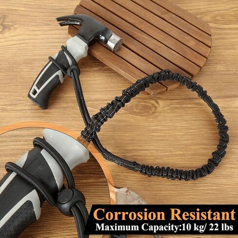 QTLCOHD 10 Pack Retractable Tool Lanyard with Single Metal Buckle and Adjustable Loop End - Standard Length 22 lb Shock Cord Stopper Tether with Aluminum Screw Lock, Black in Saudi Arabia