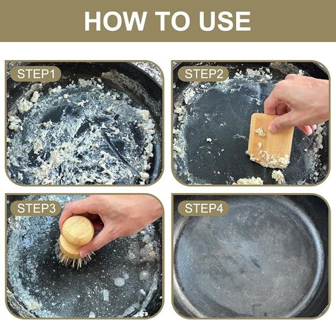 Bamboo Cast Iron Brush, Bamboo Pot Scraper, Kitchen Cleaning Tools for Cast Iron Skillets, Cookware, Dishes, Pans and Pots in Saudi Arabia