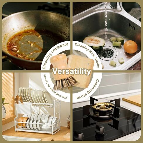 Bamboo Cast Iron Brush, Bamboo Pot Scraper, Kitchen Cleaning Tools for Cast Iron Skillets, Cookware, Dishes, Pans and Pots in Saudi Arabia