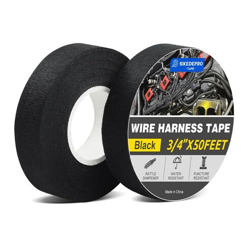 SIKEDEPRO 2 Rolls Wire Harness Tape,Self-Adhesive Black Cloth Tape, High Temp Resistant Fabric Electrical Tape for Automotive Wiring, Engine Loom Wrap & Cable Protection in Saudi Arabia
