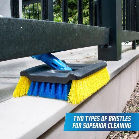 Unger Professional Lock-On Wood & Composite Deck Brush with EZ Extend Pro Telescopic Pole for Outdoor Decks with Durable Dual-Bristle, Swivel Deck Cleaning Brush, Adjustable 5 FT Pole Extends Reach in Saudi Arabia