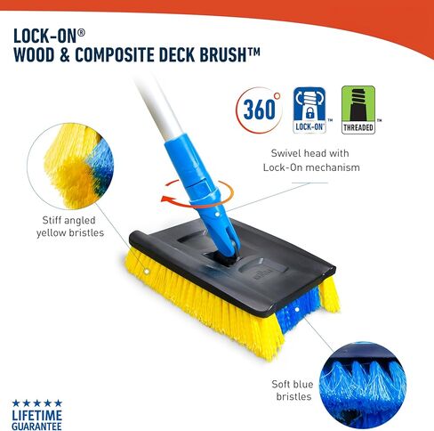 Unger Professional Lock-On Wood & Composite Deck Brush with EZ Extend Pro Telescopic Pole for Outdoor Decks with Durable Dual-Bristle, Swivel Deck Cleaning Brush, Adjustable 5 FT Pole Extends Reach in Saudi Arabia