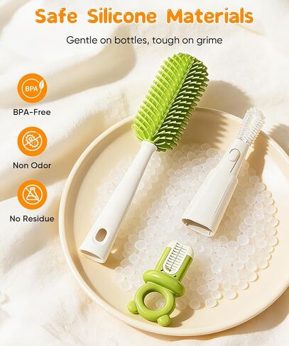 Bottle Cleaning Brush Set 4 in 1, Baby Bottle Cleaner Includes Silicone Bottle Brush, Nipple Brush, Detail Brush & Straw Brush, Portable Long Handle Bottles Scrubber Cleaning Tool, Dishwasher Safe in Saudi Arabia