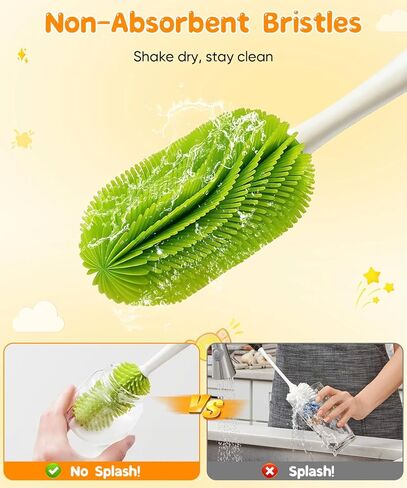 Bottle Cleaning Brush Set 4 in 1, Baby Bottle Cleaner Includes Silicone Bottle Brush, Nipple Brush, Detail Brush & Straw Brush, Portable Long Handle Bottles Scrubber Cleaning Tool, Dishwasher Safe in Saudi Arabia