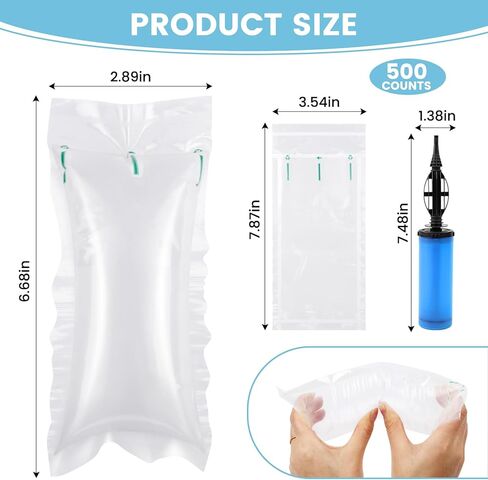 وسائد هوائية للشحن مع أكياس هوائية لتغليف المضخة، عدد 500 حشوة تعبئة قابلة للنفخ، لوازم شحن بديلة لتعبئة الفول السوداني، حشوات المحفظة للشكل 3.54 بوصة × 7.87 بوصة in Kuwait