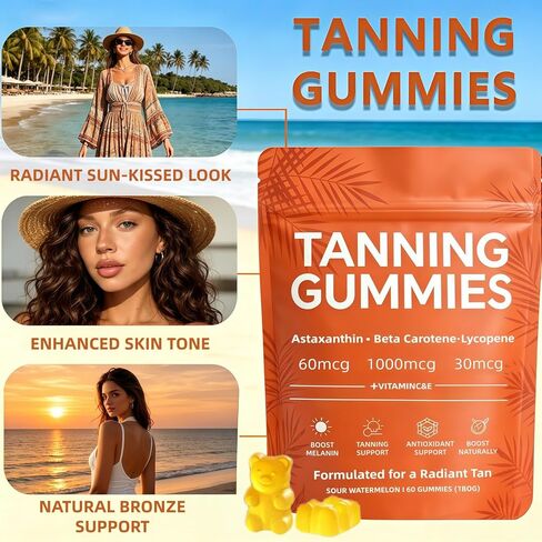 Skin Tanning Gummies | Fast-Acting Sunless Tanning for Women, Glowing Hydrated Skin with Natural Bronze Glow, Non-GMO, Sugar-Free, 60 Count in Saudi Arabia