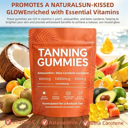Skin Tanning Gummies | Fast-Acting Sunless Tanning for Women, Glowing Hydrated Skin with Natural Bronze Glow, Non-GMO, Sugar-Free, 60 Count in Saudi Arabia