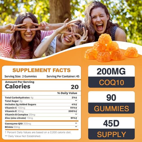 ZEBORA CoQ10 200mg Gummies, Coenzyme Q10 for Heart & Immune Health Support, Powerful Antioxidant, Boosts Energy, Natural Orange Flavor, Non-GMO, 90 Gummies in Saudi Arabia