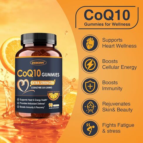 ZEBORA CoQ10 200mg Gummies, Coenzyme Q10 for Heart & Immune Health Support, Powerful Antioxidant, Boosts Energy, Natural Orange Flavor, Non-GMO, 90 Gummies in Saudi Arabia