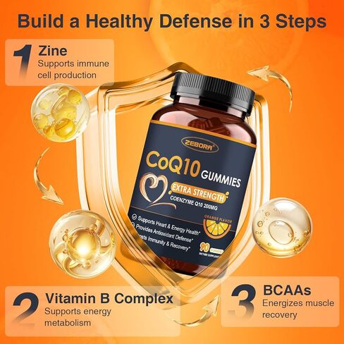 ZEBORA CoQ10 200mg Gummies, Coenzyme Q10 for Heart & Immune Health Support, Powerful Antioxidant, Boosts Energy, Natural Orange Flavor, Non-GMO, 90 Gummies in Saudi Arabia
