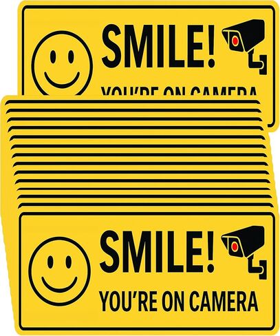 20Pcs Smile You're On Camera Sign Sticker - 10pcs(9"x4") + 10pcs(4"x2") Smile You're On Camera Sticker – Vibrant & Long-Lasting Colors Caution Warning Vinyl Stickers in Saudi Arabia