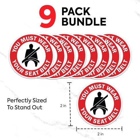 | (9 Pcs) You Must Wear Your Seatbelt Stickers – 2" – Strong Adhesive, Durable, Weatherproof Caution Warning Safety Sign. Perfect Car Truck Taxi Sticker in Saudi Arabia