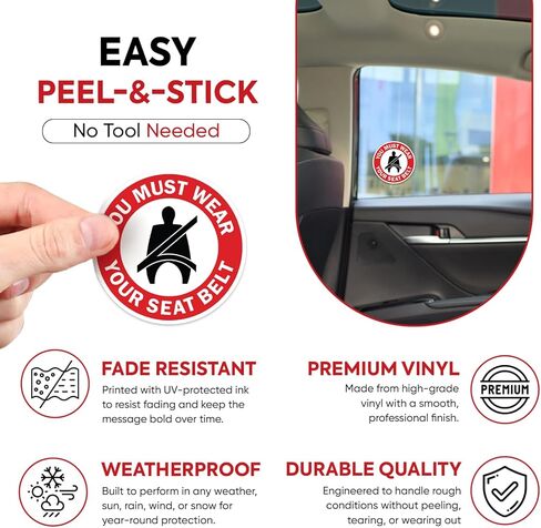 | (9 Pcs) You Must Wear Your Seatbelt Stickers – 2" – Strong Adhesive, Durable, Weatherproof Caution Warning Safety Sign. Perfect Car Truck Taxi Sticker in Saudi Arabia