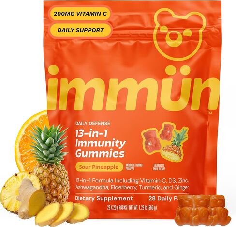 Grüns Immun Immunity Gummies with Vitamin C, Zinc, MCT Oil, & Turmeric - Daily Immune Support Supplement for Adults - Sour Pineapple Flavor (28 Count) in Saudi Arabia