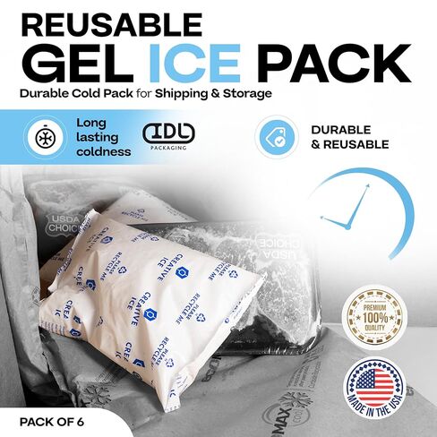 Gel Ice Packs 7.5" x 6" x 1.625" 24oz, Pack of 6 - USA-Made Non-Toxic Cold Packages for Shipping - Reusable Gel Soft Ice Pack - Portable & Long Lasting for Camping, Party & Travel by IDL Packaging in Saudi Arabia