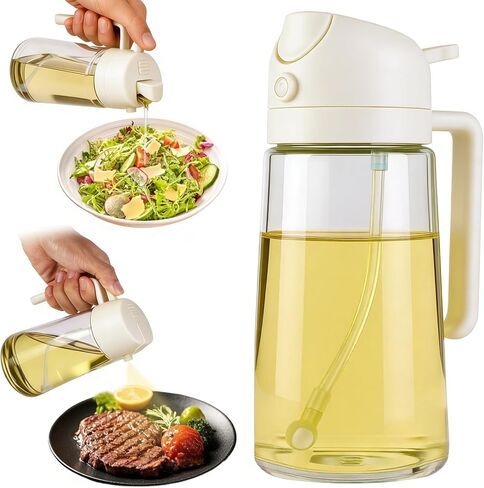 16oz/470ml Glass Olive Oil Sprayer for Air Fryer, 2 in 1 Spray & Pour Dispenser with Fine Mist & Portion Control, BPA-Free Kitchen Gadget for Cooking, Salad, BBQ, Roasting (Black) in Saudi Arabia