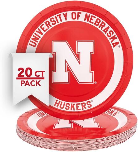 Desert Cactus University of Nebraska Paper Plates UNL Cornhuskers 20 Count 9 inch Round Plates for Tailgates, Parties, Graduation and Events (Design A) in Saudi Arabia