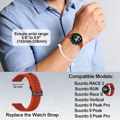 أحزمة بديلة من السيليكون مقاس 22 مم متوافقة مع Suunto RACE/RACE 2/RUN/Race S/Vertical/9 Peak Pro/9 Peak/5 Peak، أشرطة ساعة ذكية ناعمة ومسامية للنساء والرجال in Kuwait